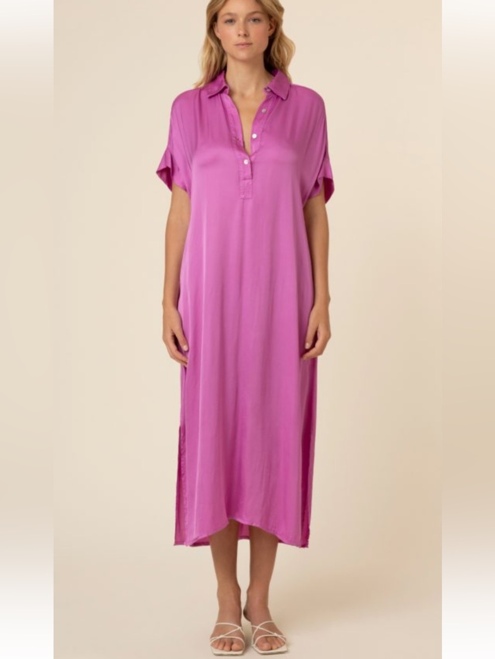 FRNCH Women's Fuchsia Button-Placket Tunic Dress
